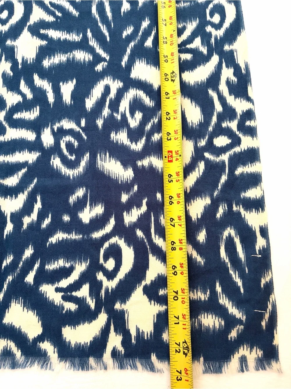 Boden Wool Scarf Wrap Shawl Indigo Blue Size 72 in x 22 in Abstract Design New